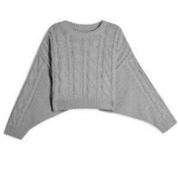 🛍️Topshop Cable Knit Crew Neck Cropped Sweater M/L in BatWing Sleeves - Picture 3 of 10